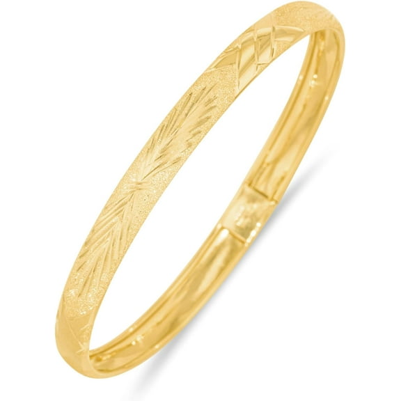 Floreo 10k Yellow Gold 6mm Crosshatch Satin Finish Textured Flex Bangle Bracelet