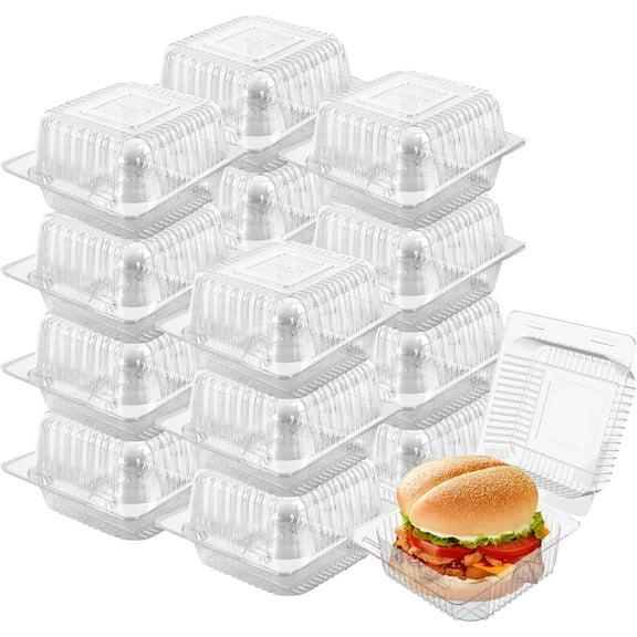 100 Pack 5 x 5 inch Clear Plastic Disposable Clamshell Container,Hinged Take Out Clamshell Dessert Container with Lid Takeout Tray Disposable Food Clamshell Containers for Dessert,Cakes,Sandwiches