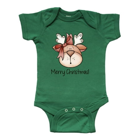 

Inktastic Merry Christmas Reindeer Head Gift Baby Boy or Baby Girl Bodysuit