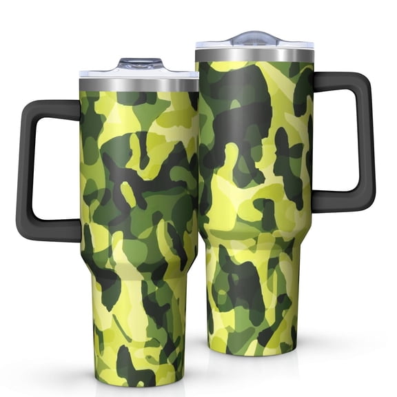Camouflage 40oz Tumbler– Stainless Steel Insulated Tumbler with Handle and Straw, Large Capacity Travel Cup for Hot & Cold Drinks