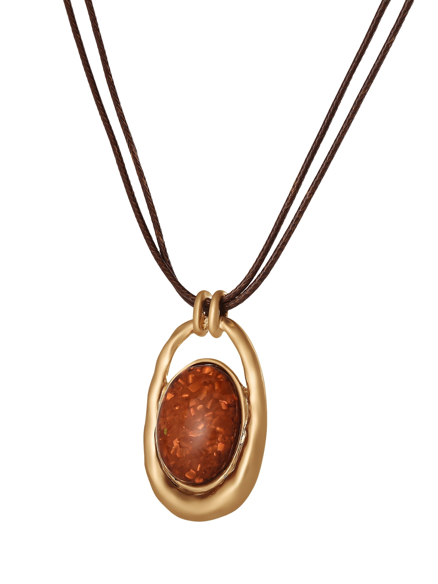 Jessica Simpson Women's Oval Stone Cord Necklace, 20" + 3" Extender, Gold-Tone Pendant