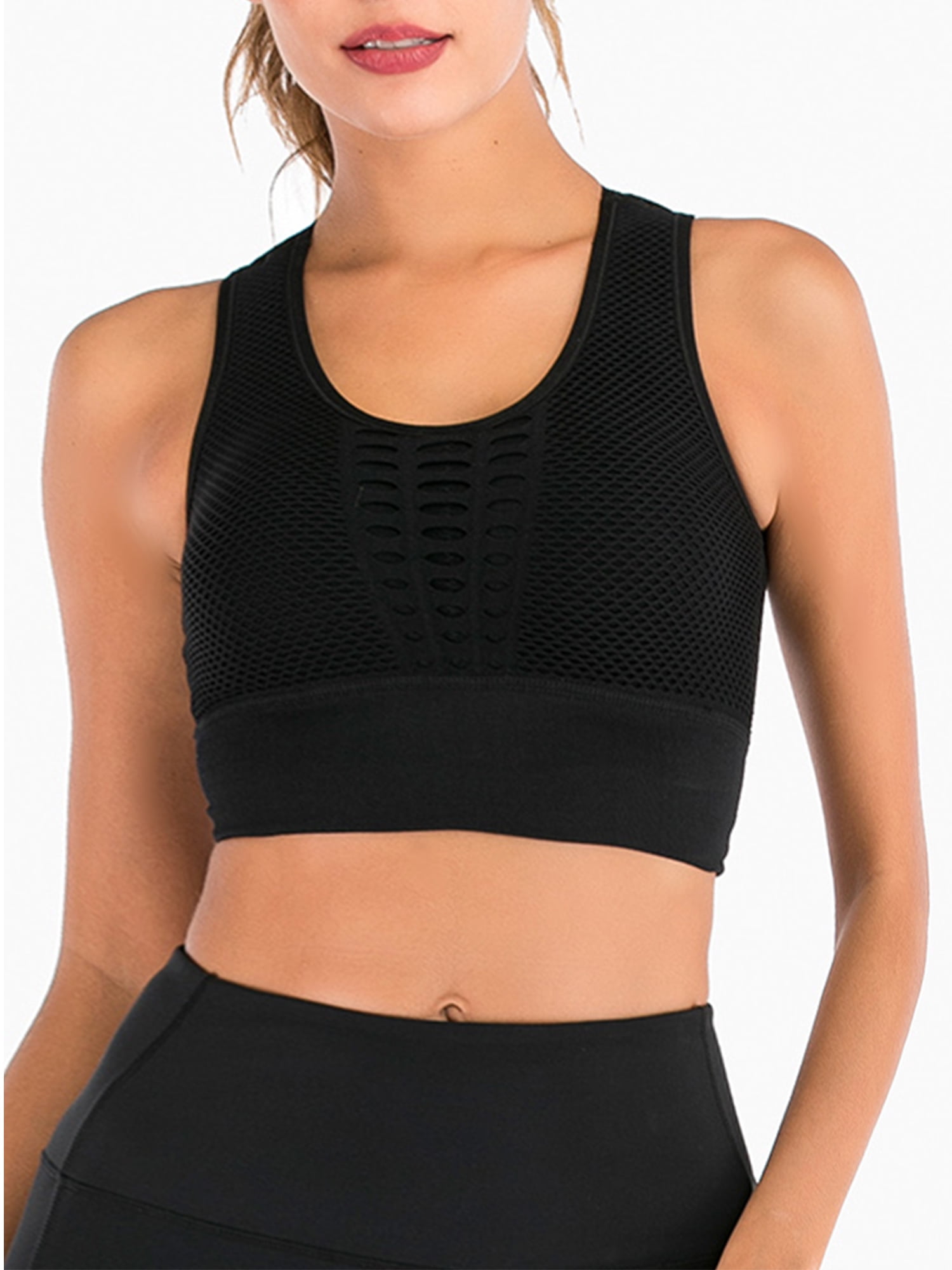 Women S Seamless Sports Bra High Impact Mesh Openwork Workout Running Crop Tops Longline Yoga