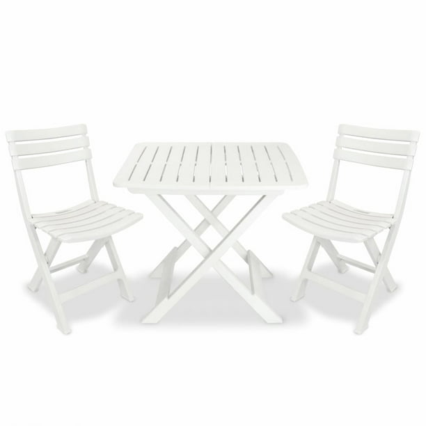 Amonida 3 Piece Folding Bistro Set, White Plastic Garden Furniture Sets