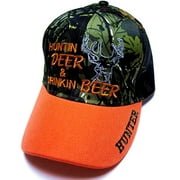 Hunting Deer & Drinking Beer Two Tone Blaze Orange Bill Camo Camouflage Hat Cap Hunter Adult Men's Adjustable