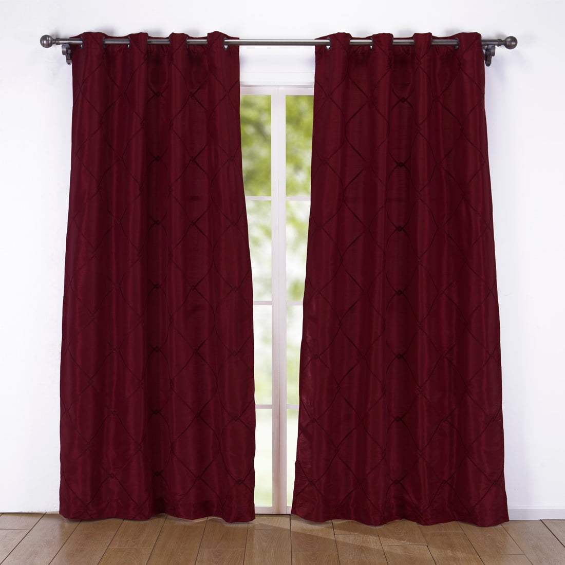 Puredown 2 Pack Embroidered Rhombic Pattern Window Curtains 54x84 Inch