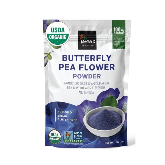 Incas USDA Organic Incas Butterfly Blue Pea Flower Tea Powder [Blue Matcha] 4 oz/113g
