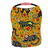 PKQWTM calavera sugar skull black cats holiday Nursing Cover Baby Breastfeeding Infant Feeding Cover Baby Car Seat Cover