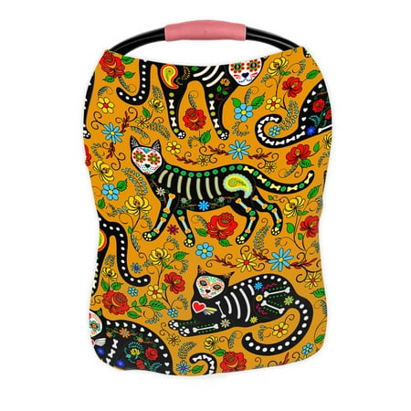 PKQWTM calavera sugar skull black cats holiday Nursing Cover Baby Breastfeeding Infant Feeding Cover Baby Car Seat Cover