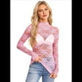 thumbnail image 2 of Blusa de Larga con Encaje Floral de para Mujer, Blusa Interior Transparente con , Cuello Redondo, Informal, Transparente. Rosa M, 2 of 7