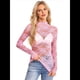 thumbnail image 2 of Blusa de Larga con Encaje Floral de para Mujer, Blusa Interior Transparente con , Cuello Redondo, Informal, Transparente. Rosa M, 2 of 7