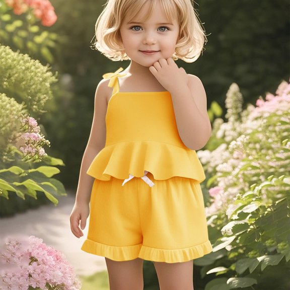 REDARER Baby Girls Summer Outfits 2 Piece Set Casual Sleeveless Romper Shorts Set for Toddlers Beach School Party Yoga Outfit,12-18 Months