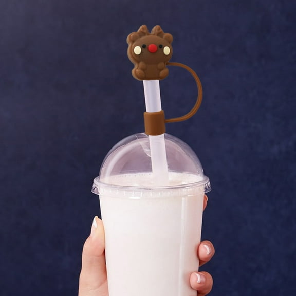 TOPRenddon Christmas Straw Cover Cap, Silicone Straw Topper for 30&40 Oz Tumbler with Handle, 10mm Drinking Straw Tip Covers for Christmas Gifts