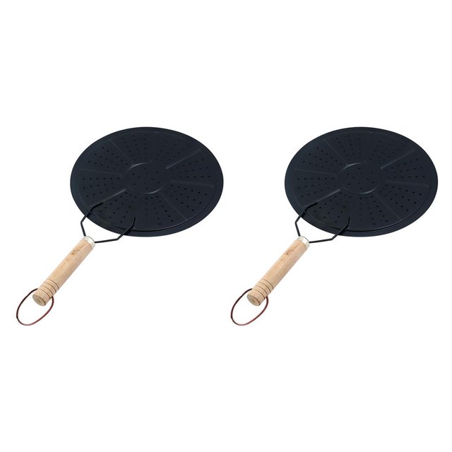 bedienty Heat Diffuser Plate Disc Kitchen Cookware Milk Coffee Heat Diffuser Ring mer Ring with Wooden Handle 22cm 2Set