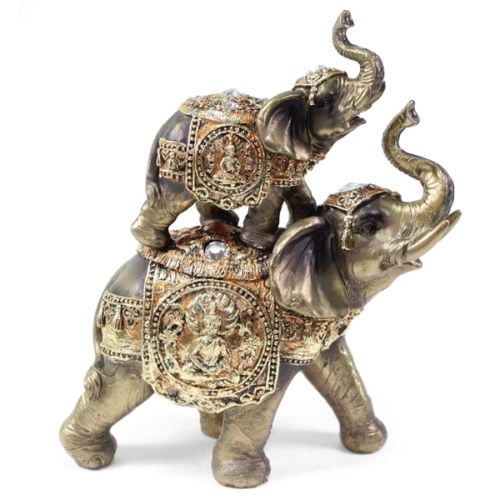 Feng Shui Up and Down 2 Elephant Wealth Lucky Figurine Home Decor ...