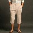 thumbnail image 2 of LWavelet Men's Pleated Linen Blend Capri Pants Button Waist with Side Pockets for Vacation Business Casual Use Beige 2XL, 2 of 4