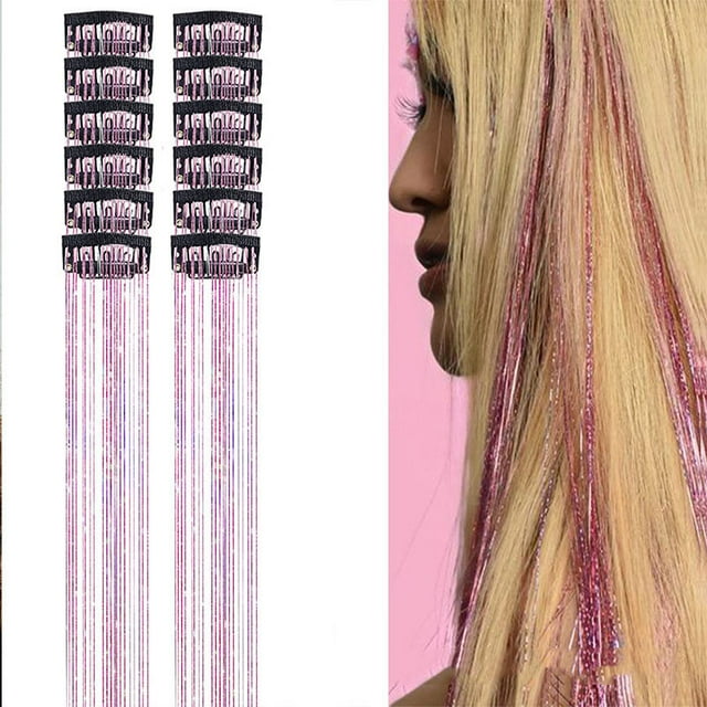 12 piezas de extensiones de cabello sin costuras, cinta dorada brillante, cabello liso de seda, peluca, simulación de cabello, cinta láser