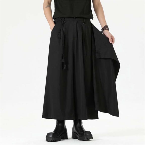 Men's Skirt Pants Gothic Loose Wide Leg Harem Pant Harajuku Kimono Trousers (Black XL)