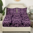 thumbnail image 2 of Purple Bow Knot Fitted Sheet Antique Victorian Damask Bed Sheets Full,Bow Knot Sheets Vintage Floral Gothic Bedding Set （No Top Sheet）, 2 of 6