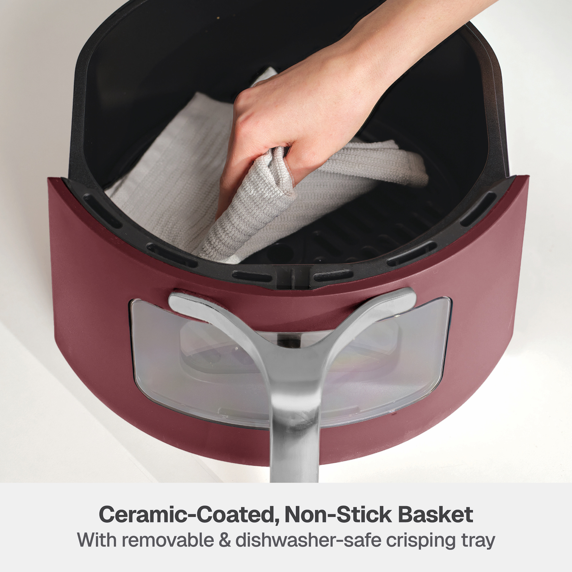 Thyme & Table 6QT Air Fryer, with ThymeCrisp™ and Ceramic-Coated Nonstick Basket, Cabernet Red