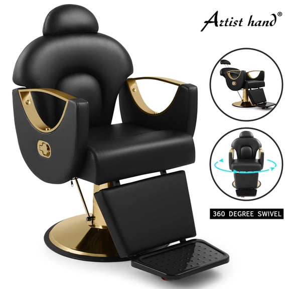 Artist Hand Black Gold 360 Degree Swivel Reclining Barber Chair Heavy Duty Salon Chair