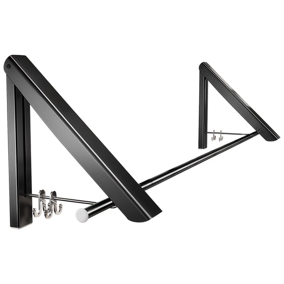 2 Pcs Wall Mounted Foldable Clothes Drying Racks, Drill-Free Space Aluminum Clothes Hanger Rack, Retractable Laundry Rack with Rod, Black, for Indoor, Outdoor, Balcony, Dorm, Bathroom
