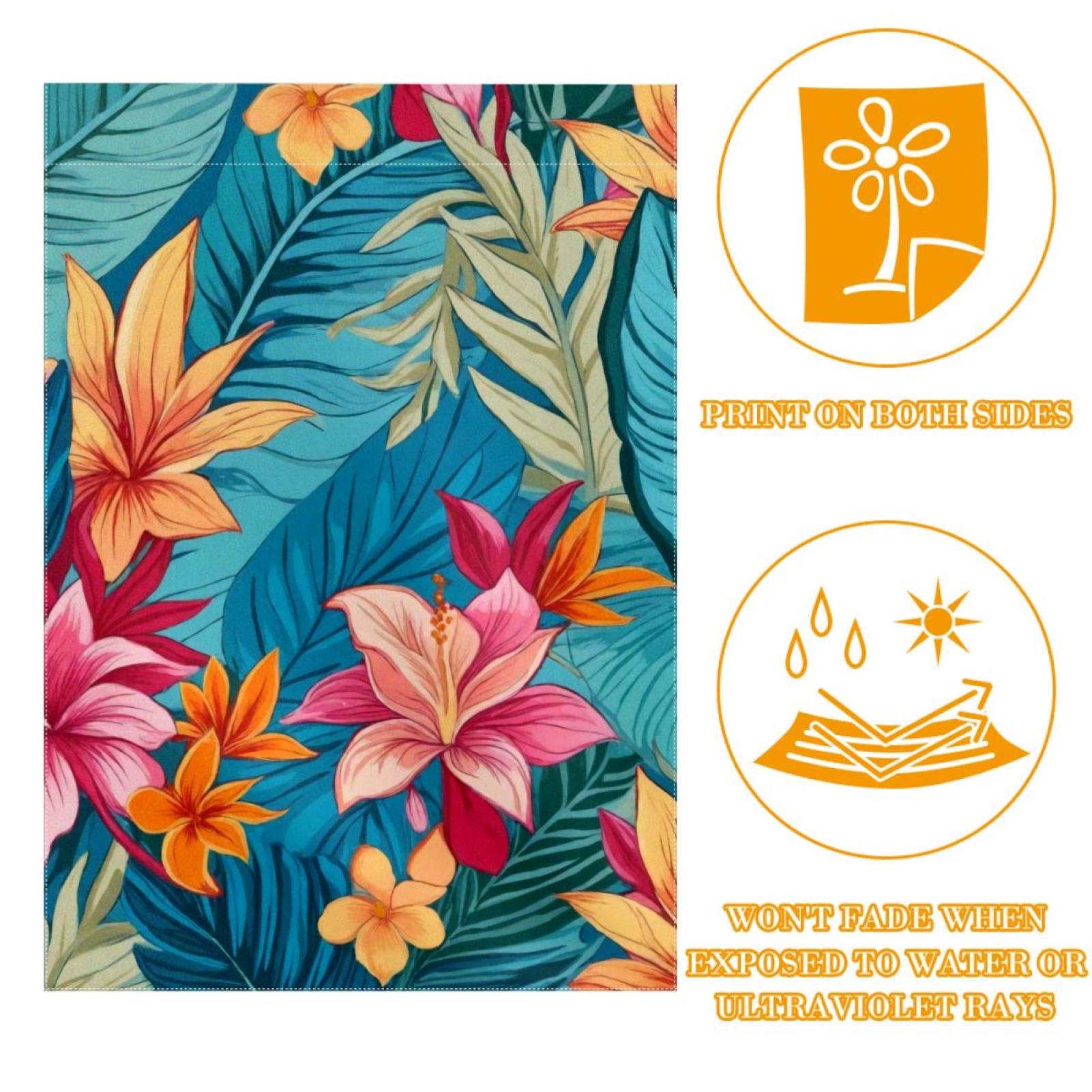 Welcome Colorful Flowers Tropical Leaves Pattern Garden Flag, Vertical Double Sided Small House Flag, Yard Farmhouse Outdoor Deck Veranda Lawn Decor 28x40 Inch