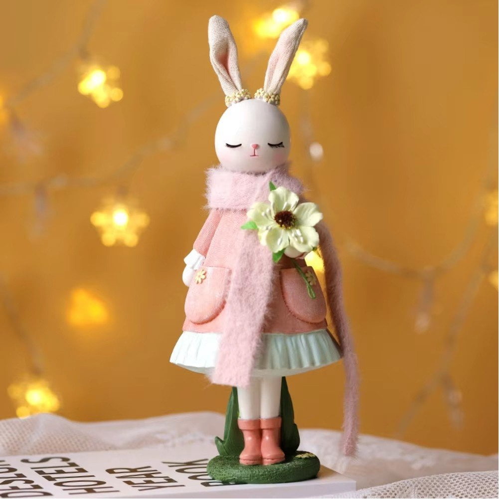 Jiibva Easter Bunny Statue Resin Rabbit Ornaments Cartoon Bunny Desktop Decor Rabbit Home Ornaments Bunny Easter Party Decor