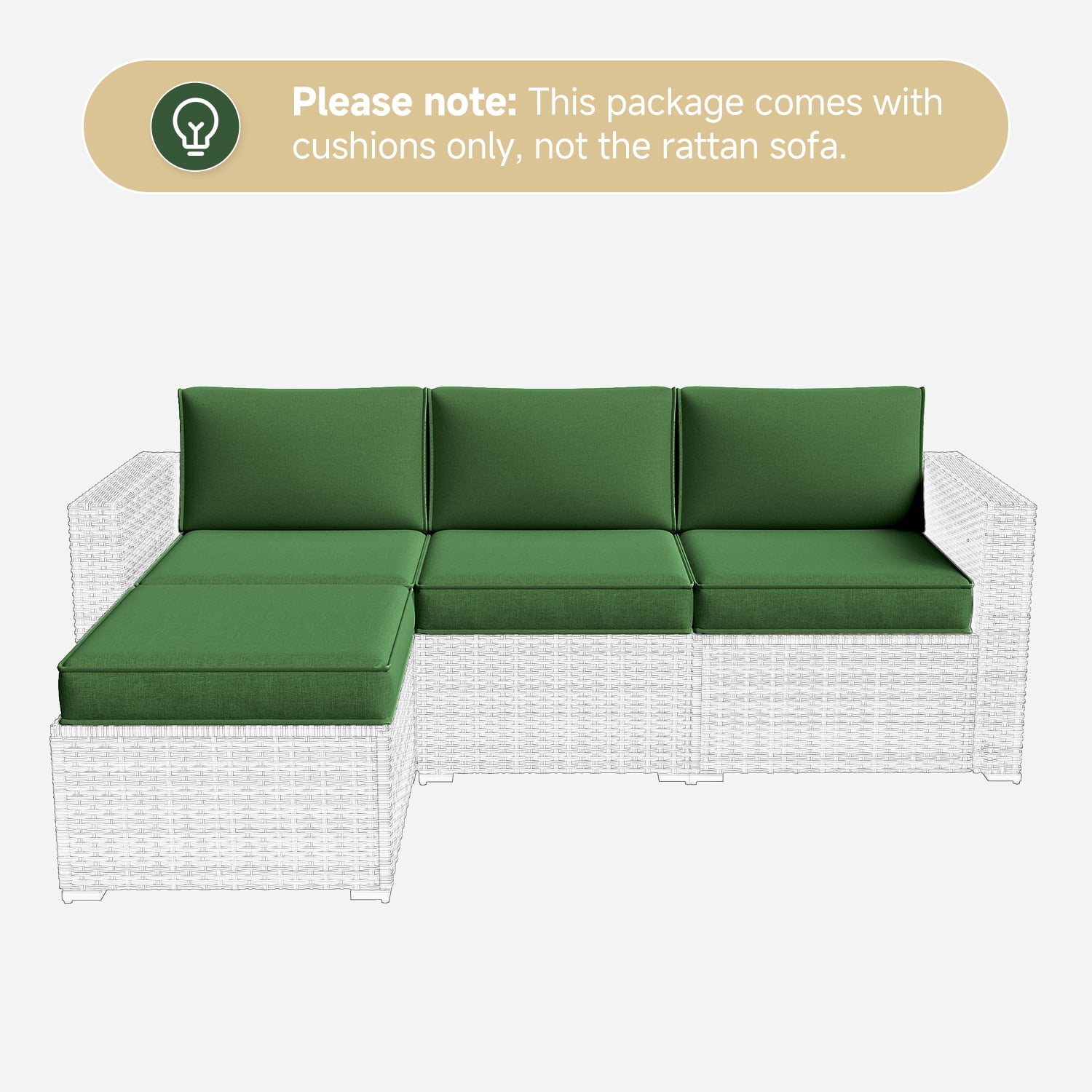 BaPiPro 4-Person Dark Green Outdoor Sectional Sofa Cushions, Waterproof Polyester Patio Cushions with High-Density Sponge, No Assembly Required, for Backyard, Balcony, Deck, Poolside
