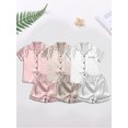 thumbnail image 7 of Surakey Women Summer Pajamas Set 2 Pieces Silk Satin Outfit Short Loungewear Sleepwear Short Sleeve V Neck Button Down Summer Tops & Shorts, 7 of 7