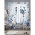 thumbnail image 2 of Ocean Crab Sheer Curtains 2 Panels Set Blue Yellow Sea Star Shell Coral Blue Sheer Window Curtains Light Filtering Rod Pocket Voile Drapes for Bedroom Living Room 52"X84", 2 of 8