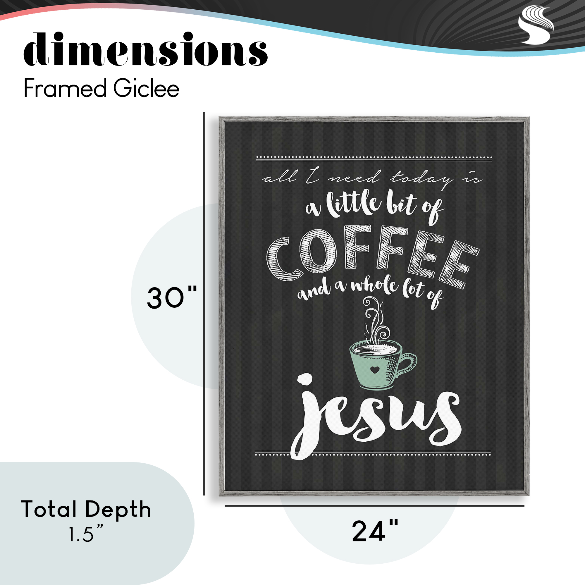 Little Coffee & Whole Lot Of Jesus Gray Framed Giclee Art, design by Lettered and Lined