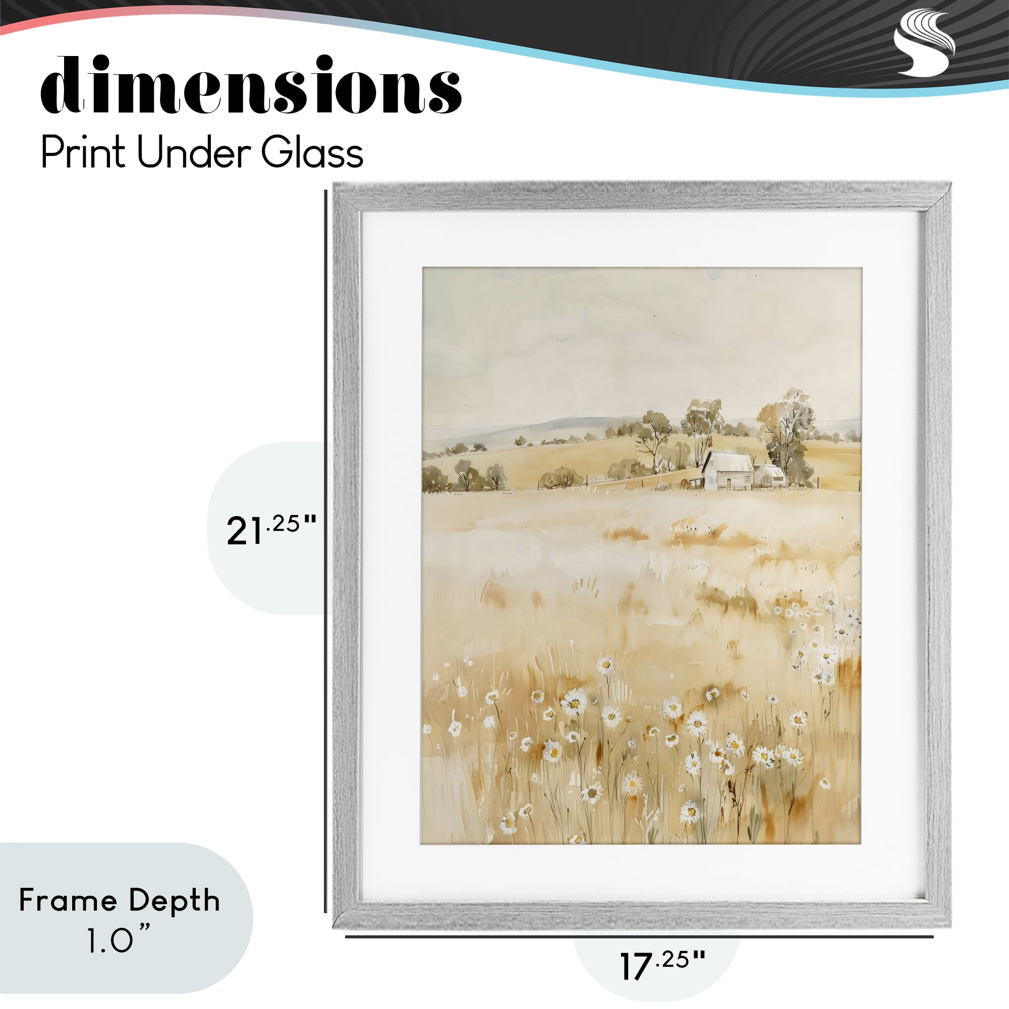 Stupell Industries Farm Country Meadow with Daisies Gray Framed Print Under Glass, design by Creative Studio
