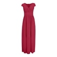 thumbnail image 4 of Leeye High Waist Short Sleeve V Neck Long Dresses for Wedding Proms Party Graduation Date Night Outingand Casual, Chiffon, 1PC, S, Red (Women's), 4 of 5