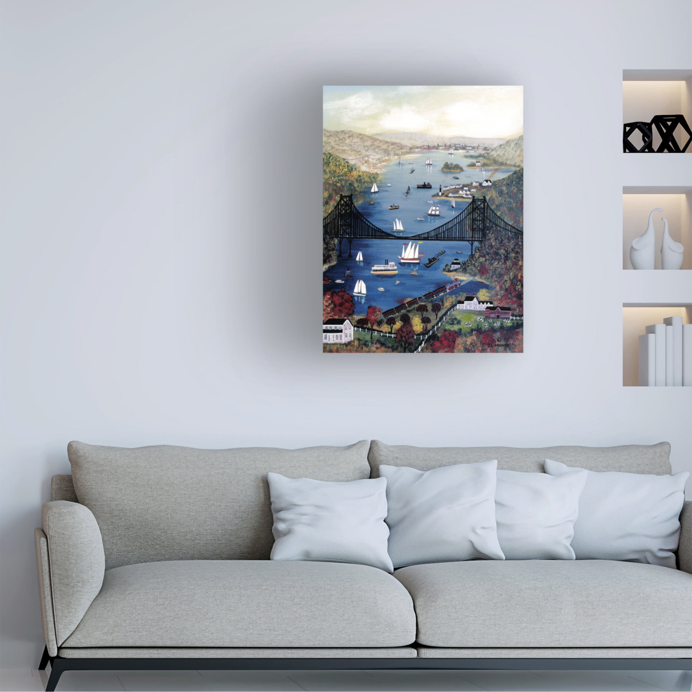 Canvas Wall Art - JL Munro 'Bear Mountin Bridge - Hudson River' Wall Art for Living Room, Bedroom, or Office Décor by Trademark Fine Art - 24 x 32 Inches