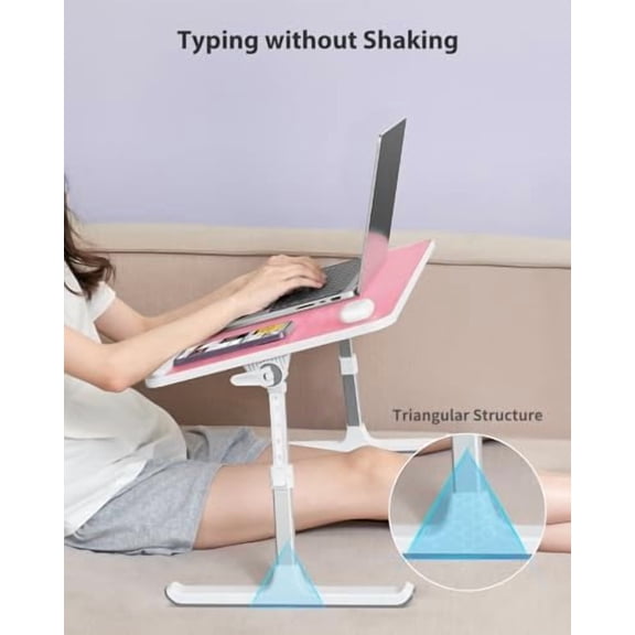 Height & Angle Adjustable Laptop Stand for Bed, Lap Desk Bed Tray Table, Light Weight Foldable Portable Laptop Table for Couch Sofa Chair Floor Desk for Adults, Kids (Pink)