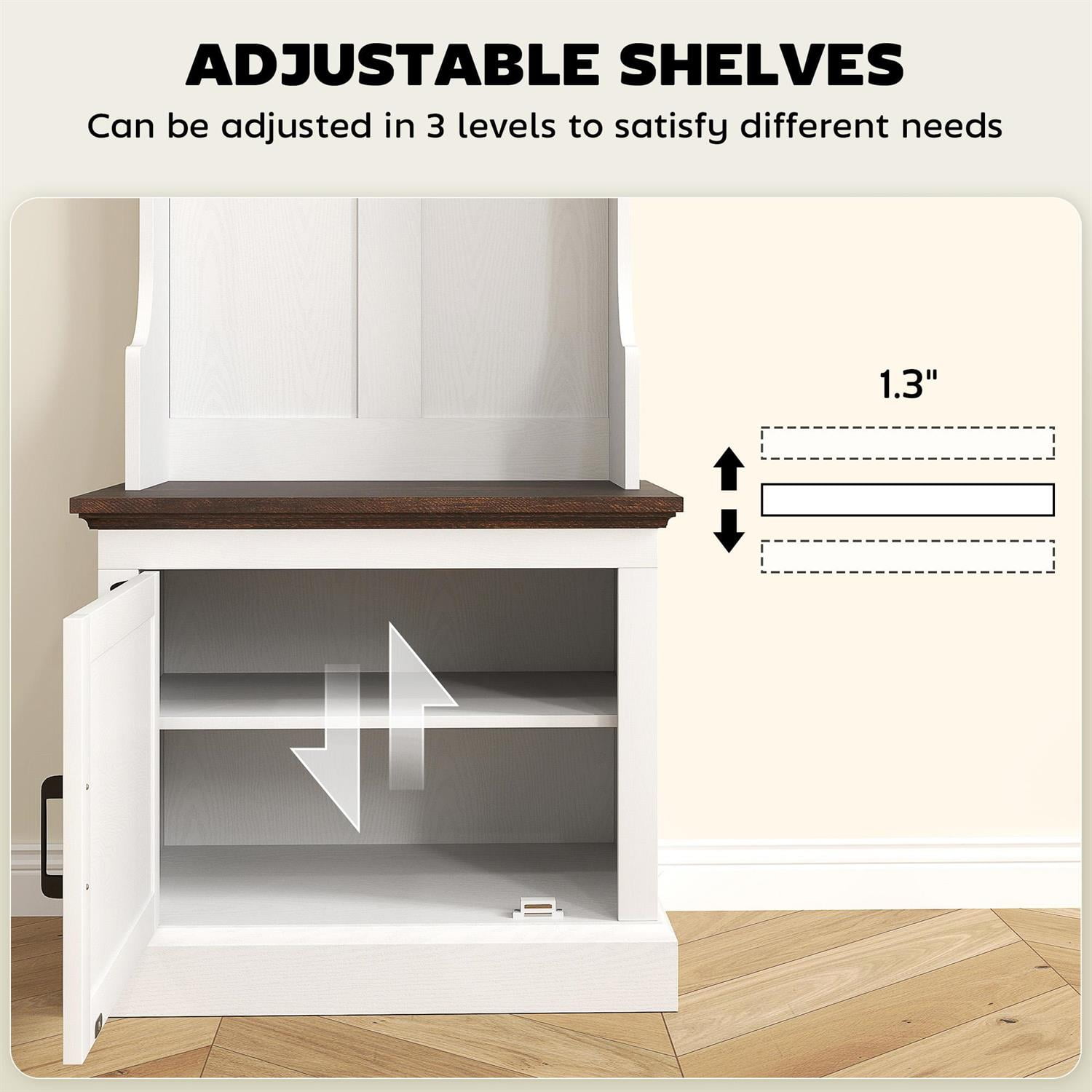 Demi Bonn 70" Hall Tree Shoe Storage Bench with Coat Rack, Multi-Functional Storage for Entryway, Compact Space Saving Solution, White
