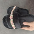 thumbnail image 6 of Viluyesy Womens Floral Fuzzy Slippers, Plush Soft Sole Open Toe House Warm Slip-On Trendy Indoor Slippers Black, 6 of 9