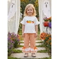 thumbnail image 3 of BemeyourBBs Toddler Baby Girls Halloween Thanksgiving Outfits Infant Baby Girl Summer Fall Clothes Cute Pumpkin Embroidery Bell Short Sleeve T Shirt Tops and Flared Pants Set, 3 of 9