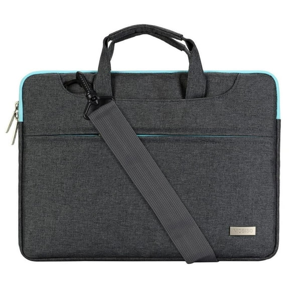 Mosiso Polyester Laptop Shoulder Bag Briefcase Sleeve Case Cover Handbag for 13-13.3 Inch MacBook Notebook with Back Belt for Trolly Case,Black