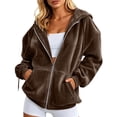 thumbnail image 4 of Dpytoraw Women's Velvet Zip Hoodie, Fleece Lined Jacket for Fall Winter Brown XL, 4 of 6