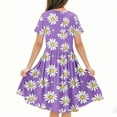 thumbnail image 3 of Fatuov Girls Short Sleeve Dress Loose Fit Holiday A-Line Dress for Casual Crew Neck Printed Ruffle Summer Dress Size 5 Years, 3 of 4