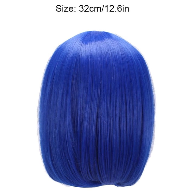Perruque Synthétique Bleue pour Femmes et Filles, Coiffeur Court, Faux Cheveux, Résistant à la Chaleur, Perruque Droite avec Frange