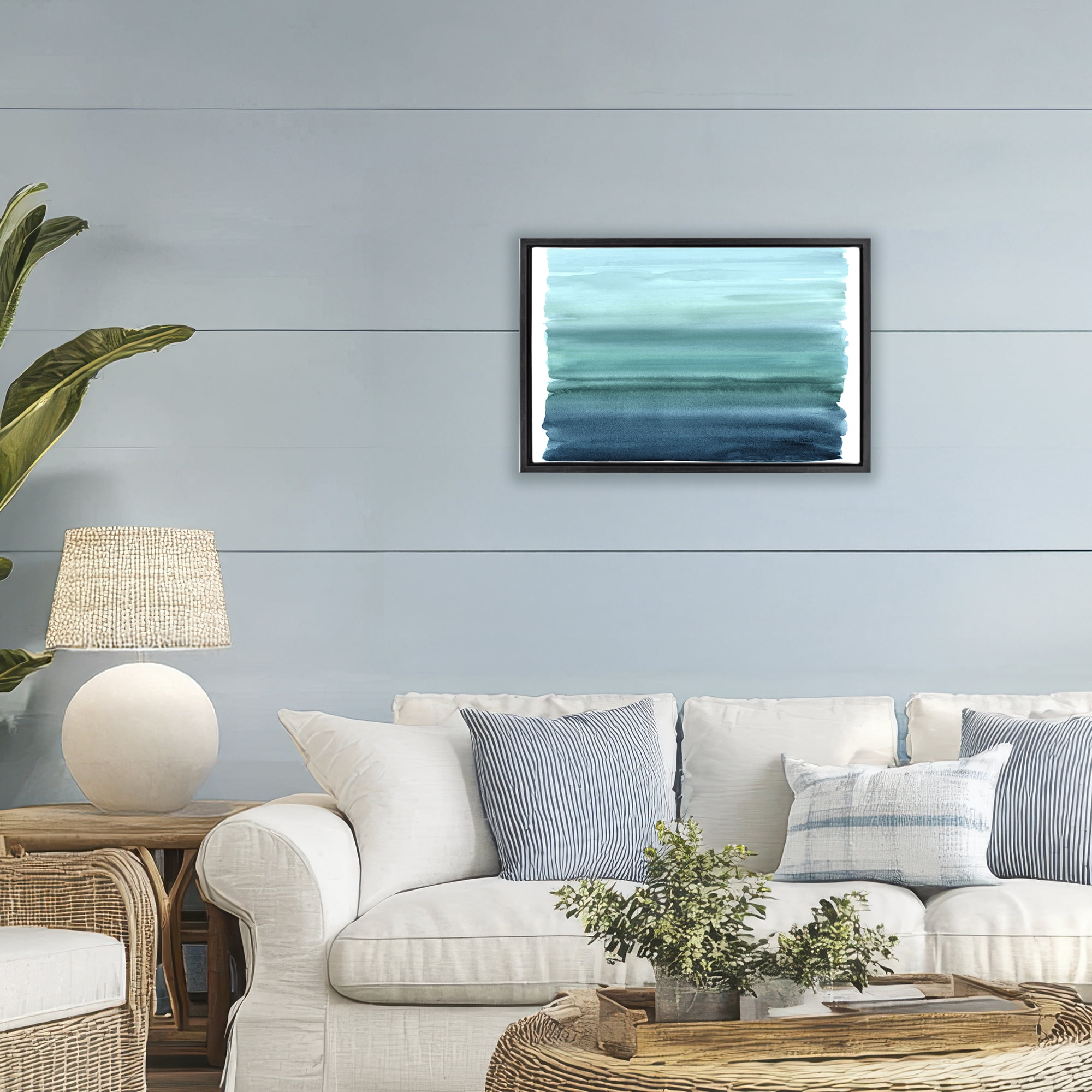 Stupell Industries Ombre Teal Gradient Black Framed Floater Canvas Wall Art, design by Allie Corbin