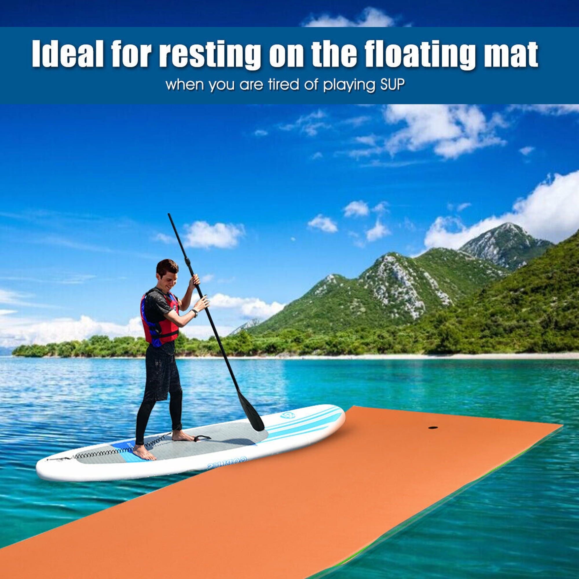 Gymax 12' x 6' Floating Water Pad Mat 3-Layer Foam Floating Island for Pool Lake Orange