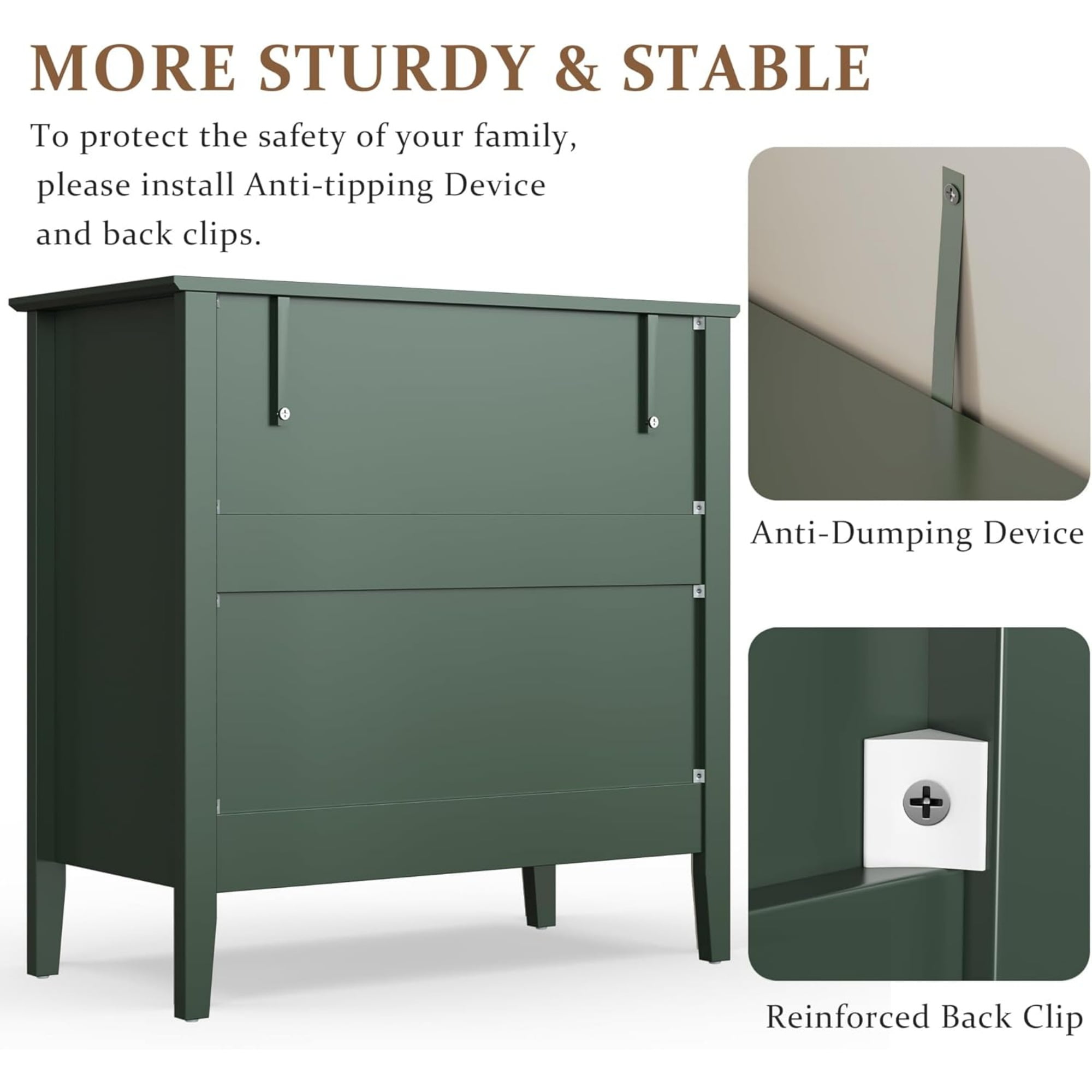 Cozy Home Green 3 Drawer Dresser, Painted 30" Nightstand with Storage, for Bedroom Hallway Living Room