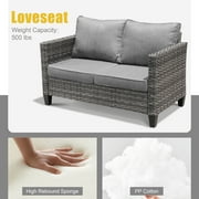 Ovios 5 Pieces Outdoor Patio Furniture with 30 Inch Fire Pit Table Wicker Patio Sectional Sofa with Single Chairs for Backyard Decor
