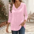thumbnail image 2 of Womens Velvet Shirts Dressy Cowl Neck Drape Ruched Front Soft Tops Casual 3/4 Sleeve Loose Fit Solid Blouses T Shirts, 2 of 7