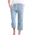 thumbnail image 2 of Gifts under $15 Aueoeo Womens Wide Leg Pants Casual Loose Drawstring Elastic Waist Trouser Cropped Straight Leg 7 Quarter Pants With Pocket 3X-Large Light Blue, 2 of 4
