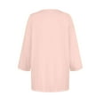 thumbnail image 4 of DENGDENG Womens Cotton Tops 3/4 Sleeve Button Down Casual Tshirts Round Neck Summer Elbow Sleeve Blouses Three Quarter Length Tunic Tops Trendy Petite Shirts Light pink XL, 4 of 5