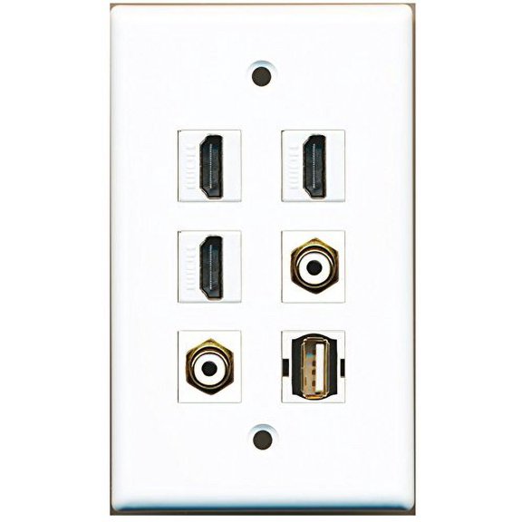 RiteAV - 3 HDMI 2 Port RCA White 1 Port USB A-A Wall Plate